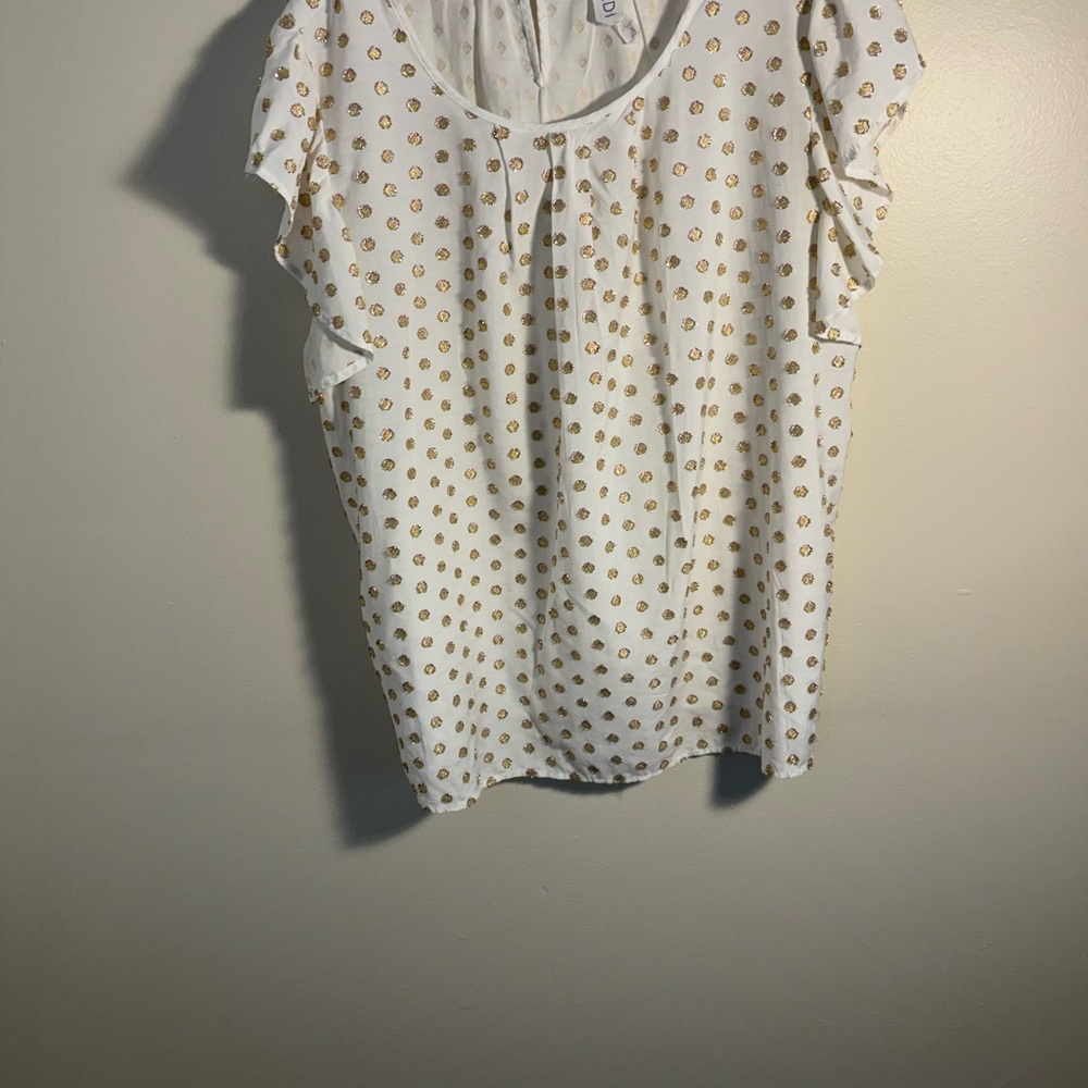 White and Gold  Ruffled Blouse with Relaxed Fit